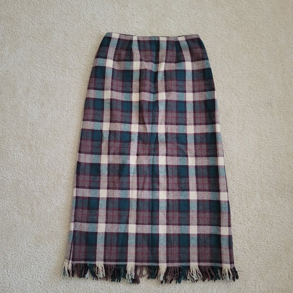 Vintage J. London Plaid Fringe Midi Skirt Size 10 Dark  Academia Coquette Fall